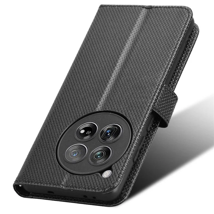 For OnePlus 12 5G Shockproof Mobile Phone Case PU Leather Stand Cover - Black