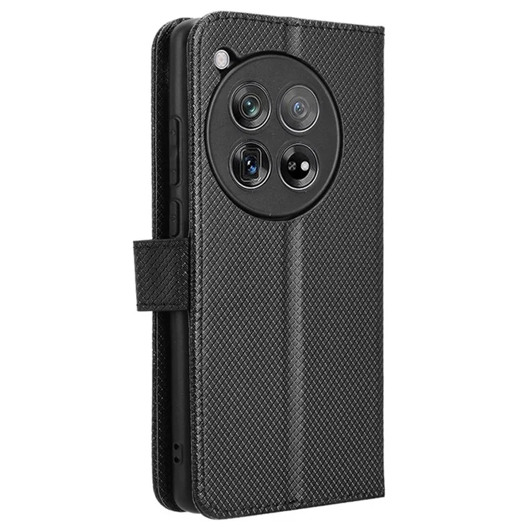 For OnePlus 12 5G Shockproof Mobile Phone Case PU Leather Stand Cover - Black
