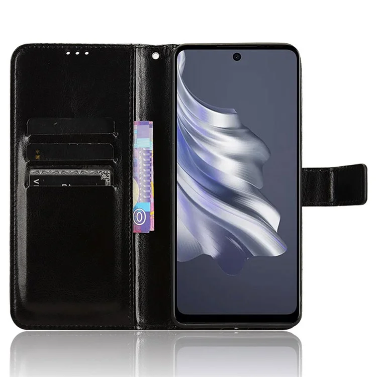For TECNO Spark 20 Pro KJ6 Wallet Case with Strap Stand Leather Cover - Black