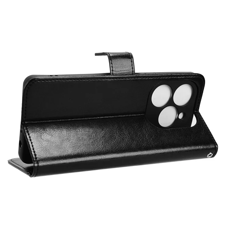 For TECNO Spark 20 Pro KJ6 Wallet Case with Strap Stand Leather Cover - Black