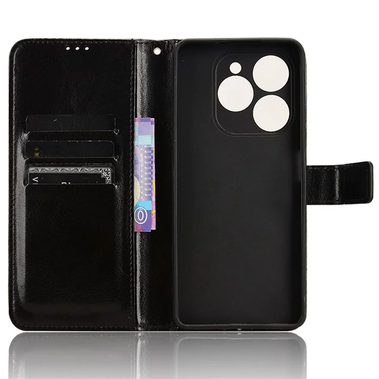 For TECNO Spark 20 Pro KJ6 Wallet Case with Strap Stand Leather Cover - Black