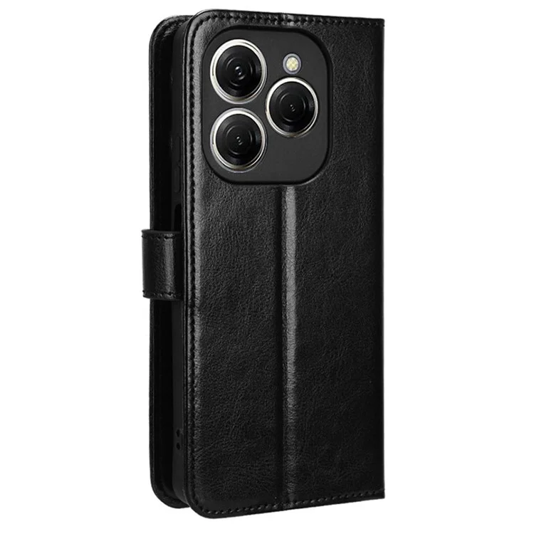 For TECNO Spark 20 Pro KJ6 Wallet Case with Strap Stand Leather Cover - Black