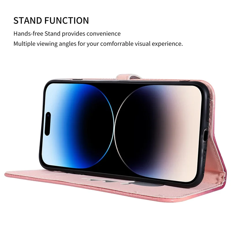 For iPhone 14 Pro Shockproof Case Gradient Crocodile Texture Phone Cover with Deer Decor Closure - Pink