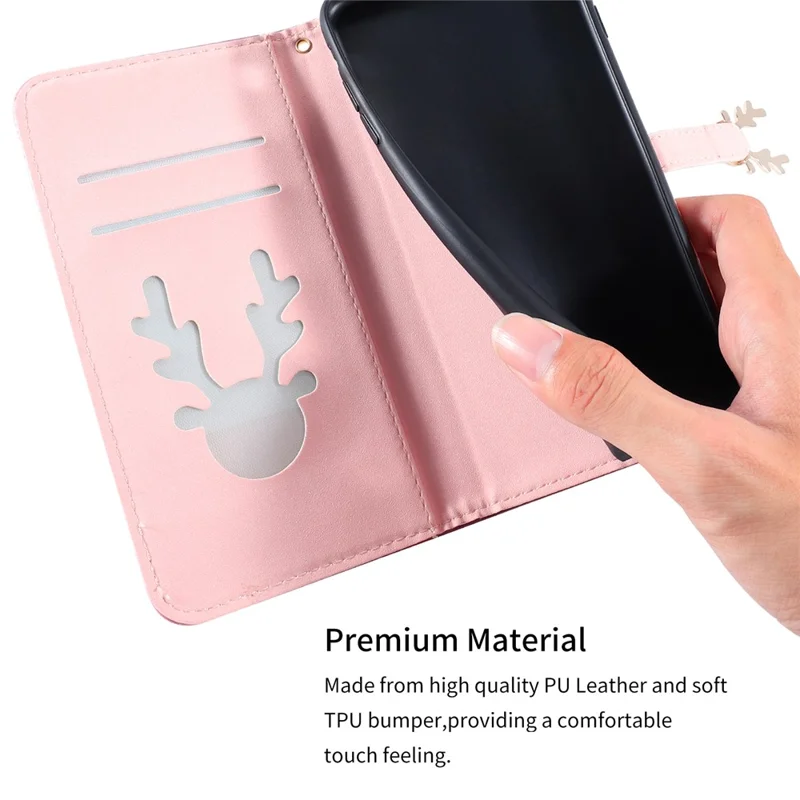 For iPhone 14 Pro Shockproof Case Gradient Crocodile Texture Phone Cover with Deer Decor Closure - Pink