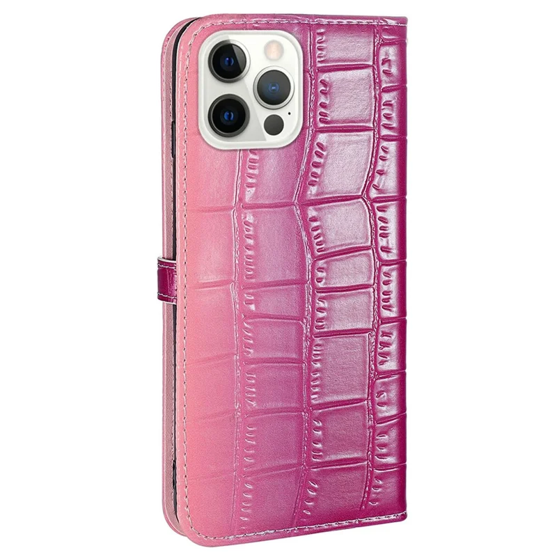 For iPhone 14 Pro Shockproof Case Gradient Crocodile Texture Phone Cover with Deer Decor Closure - Pink