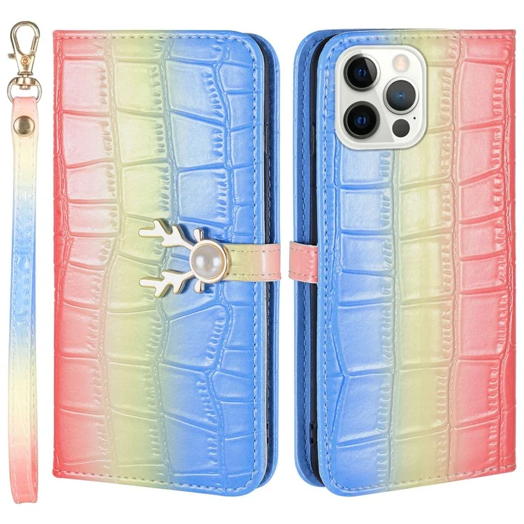 Per iPhone 13 Pro Max Custodia in pelle Texture Gradient Coccodrillo - Blu