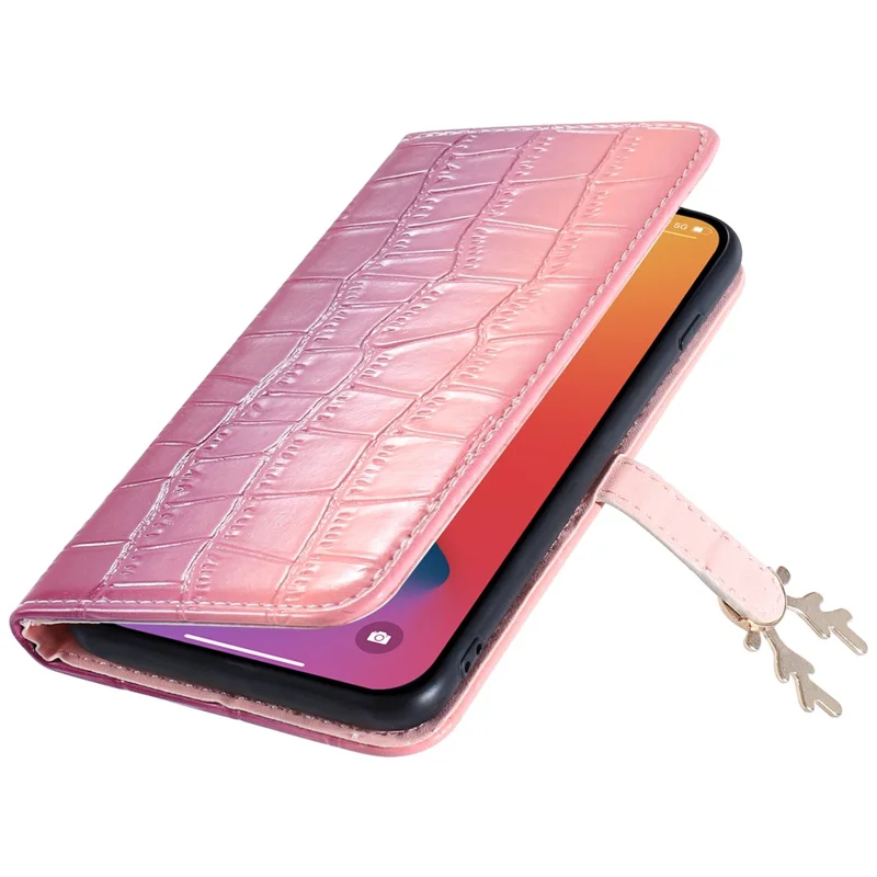 For iPhone 14 Pro Max Deer Decor Case Gradient Crocodile Texture Shockproof Phone Cover - Pink