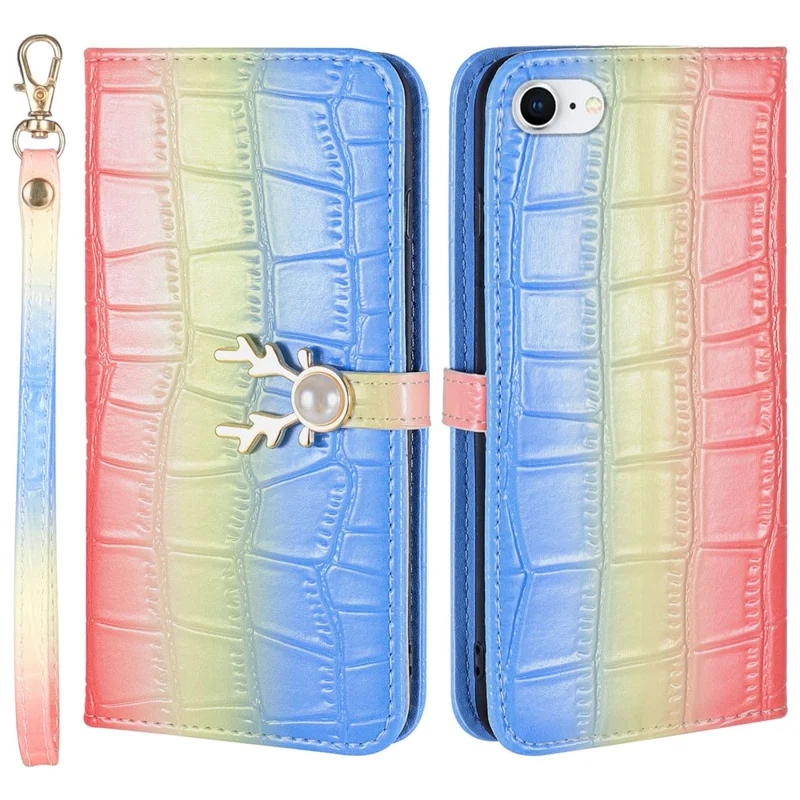 For iPhone 7 / 8 / SE (2020) / SE (2022) Case Gradient Crocodile Texture Wallet Phone Cover - Blue