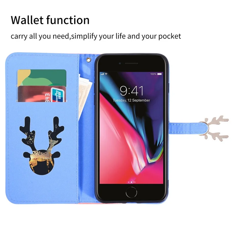 For iPhone 7 / 8 / SE (2020) / SE (2022) Case Gradient Crocodile Texture Wallet Phone Cover - Blue