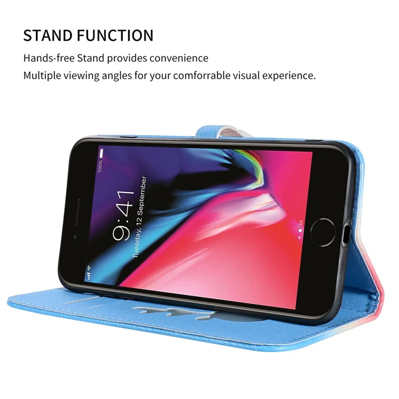 For iPhone 7 / 8 / SE (2020) / SE (2022) Case Gradient Crocodile Texture Wallet Phone Cover - Blue