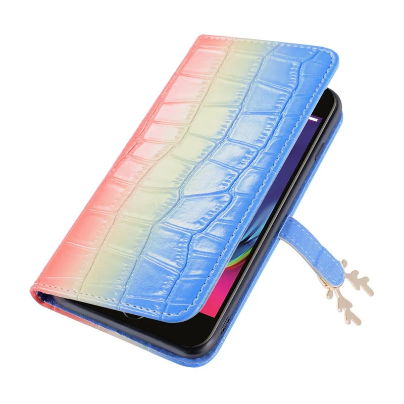 For iPhone 7 / 8 / SE (2020) / SE (2022) Case Gradient Crocodile Texture Wallet Phone Cover - Blue