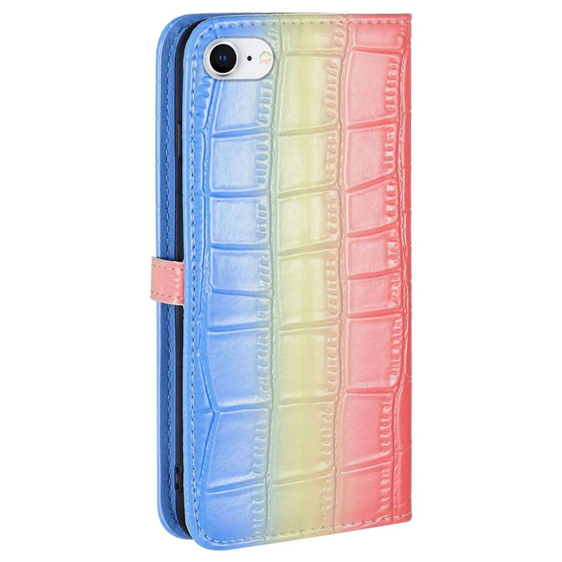 For iPhone 7 / 8 / SE (2020) / SE (2022) Case Gradient Crocodile Texture Wallet Phone Cover - Blue
