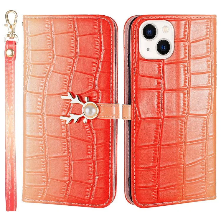 Funda de Cuero con Textura de Cocodrilo y Color Degradado para iPhone 13 - Rojo