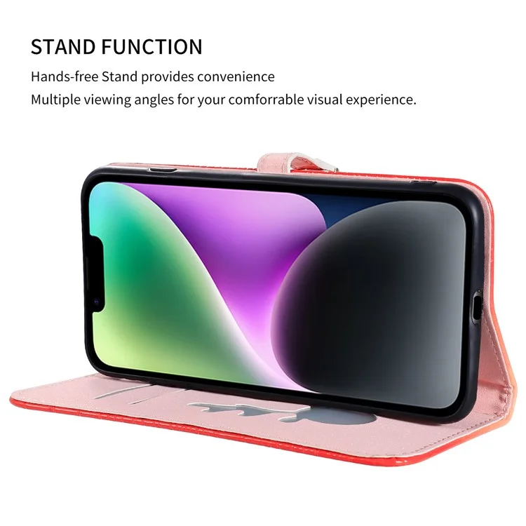 Funda de Cuero con Textura de Cocodrilo y Color Degradado para iPhone 13 - Rojo