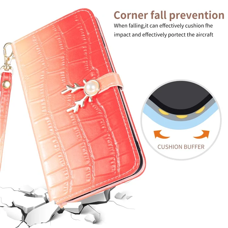 Funda de Cuero con Textura de Cocodrilo y Color Degradado para iPhone 13 - Rojo