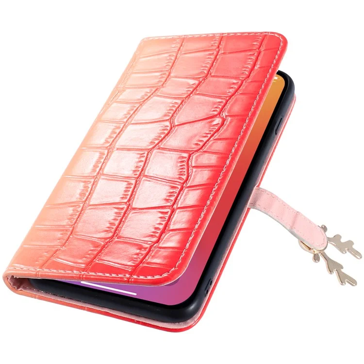 Funda de Cuero con Textura de Cocodrilo y Color Degradado para iPhone 13 - Rojo