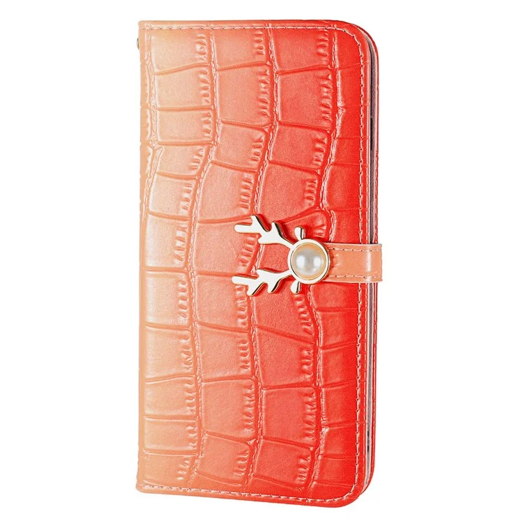 Funda de Cuero con Textura de Cocodrilo y Color Degradado para iPhone 13 - Rojo