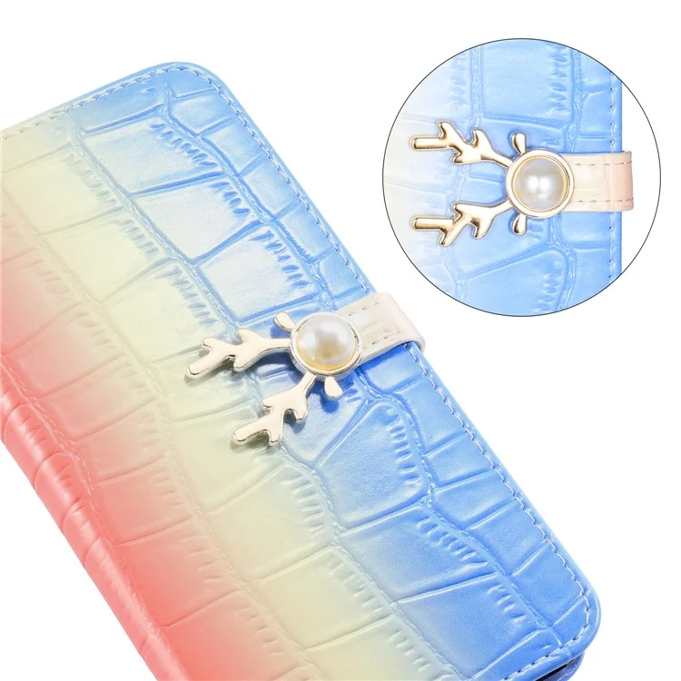 Per iPhone 13 Custodia in pelle con texture coccodrillo e colore sfumato - Blu