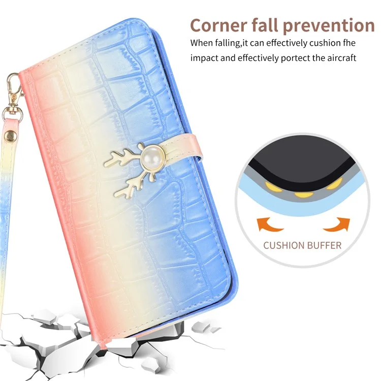 Per iPhone 13 Custodia in pelle con texture coccodrillo e colore sfumato - Blu