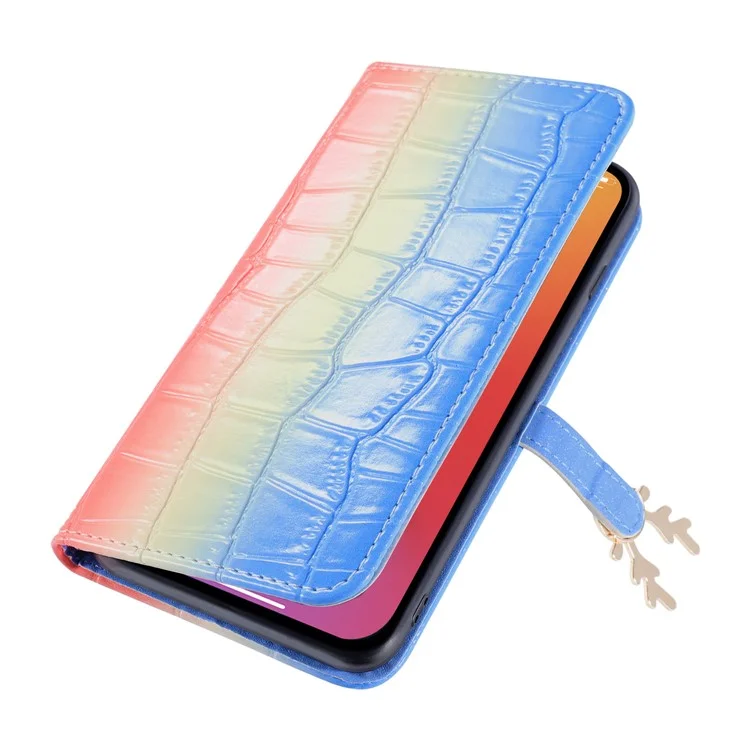Per iPhone 13 Custodia in pelle con texture coccodrillo e colore sfumato - Blu