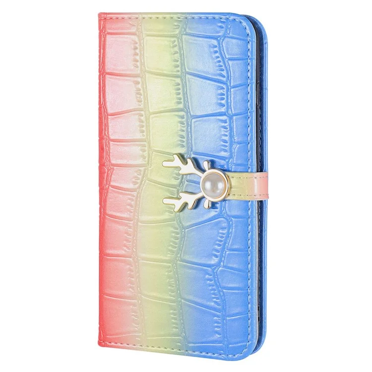 Per iPhone 13 Custodia in pelle con texture coccodrillo e colore sfumato - Blu