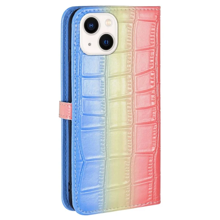 Per iPhone 13 Custodia in pelle con texture coccodrillo e colore sfumato - Blu
