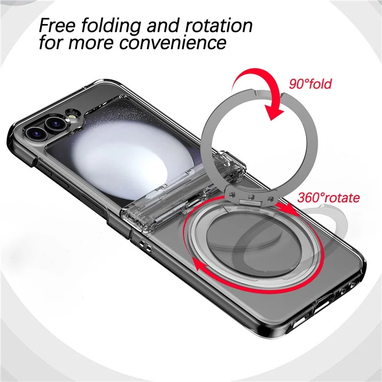 Para Samsung Galaxy Z Flip5 5G Rotatable Ring Cover Hard PC Back Magnetic Phone Case - Transparente