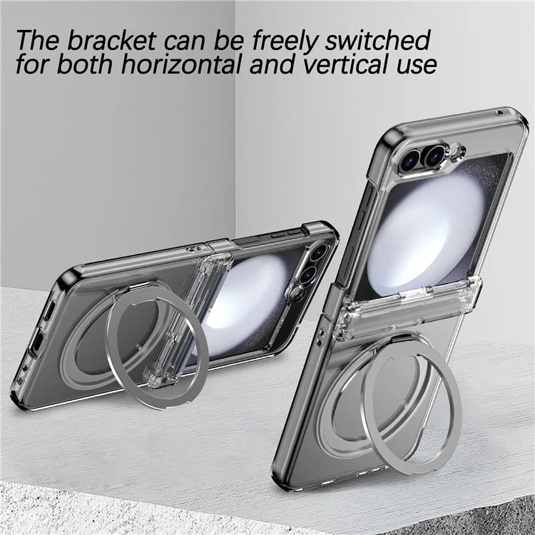 Para Samsung Galaxy Z Flip5 5G Rotatable Ring Cover Hard PC Back Magnetic Phone Case - Transparente