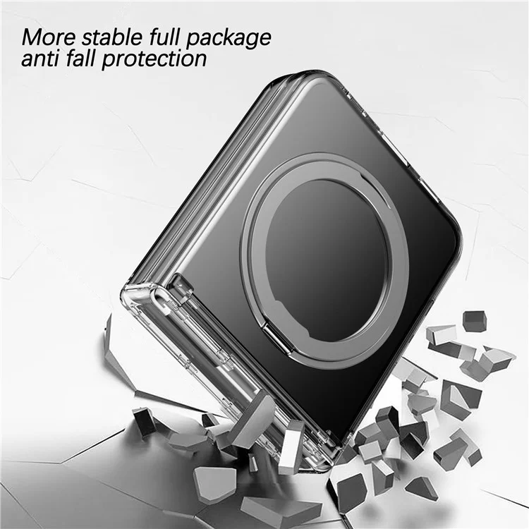 Para Samsung Galaxy Z Flip5 5G Rotatable Ring Cover Hard PC Back Magnetic Phone Case - Transparente