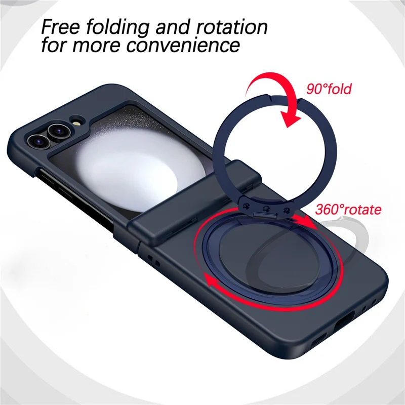 For Samsung Galaxy Z Flip5 5G Rotatable Ring Cover Hard PC Back Magnetic Phone Case - Navy Blue