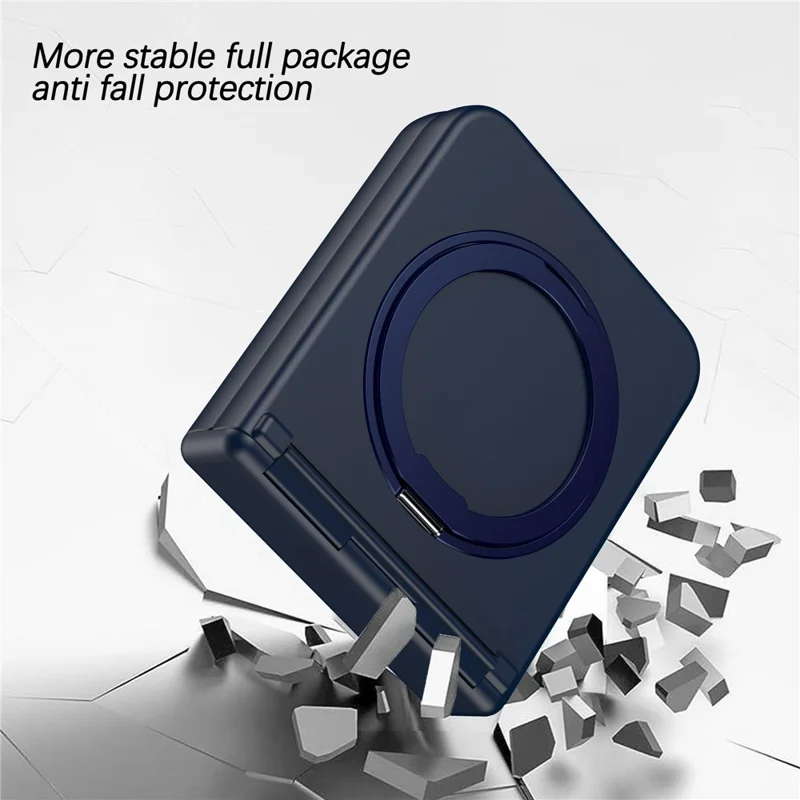For Samsung Galaxy Z Flip5 5G Rotatable Ring Cover Hard PC Back Magnetic Phone Case - Navy Blue