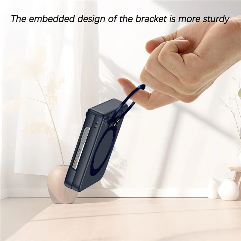For Samsung Galaxy Z Flip5 5G Rotatable Ring Cover Hard PC Back Magnetic Phone Case - Navy Blue