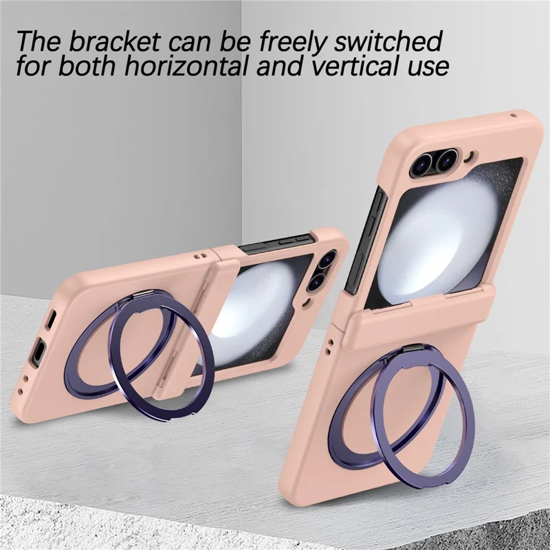 For Samsung Galaxy Z Flip5 5G Rotatable Ring Cover Hard PC Back Magnetic Phone Case - Pink