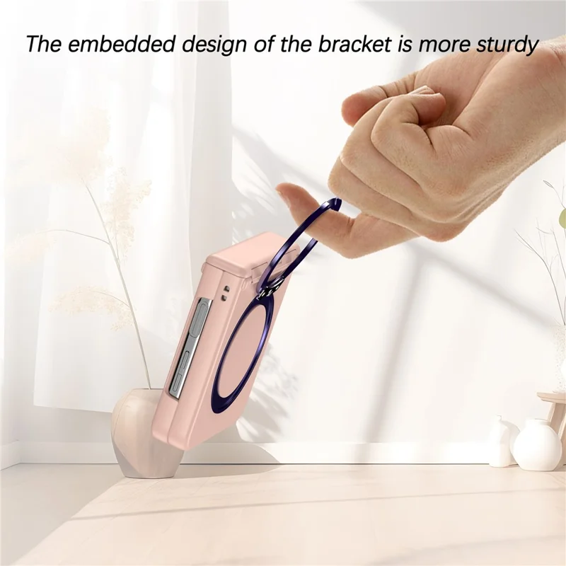 For Samsung Galaxy Z Flip5 5G Rotatable Ring Cover Hard PC Back Magnetic Phone Case - Pink