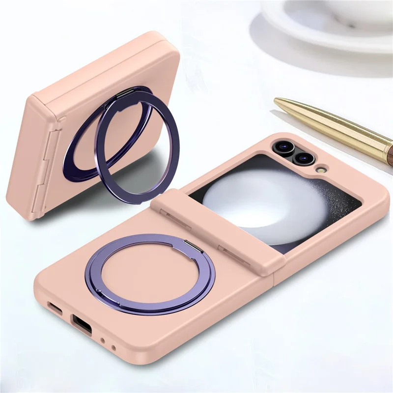 For Samsung Galaxy Z Flip5 5G Rotatable Ring Cover Hard PC Back Magnetic Phone Case - Pink