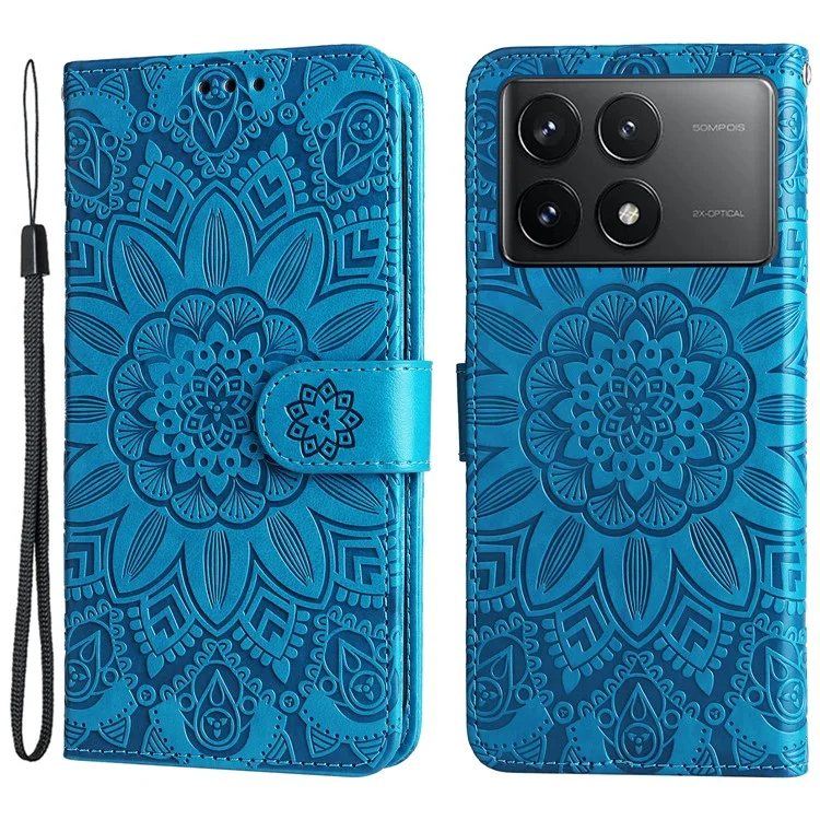 For Xiaomi Redmi K70E 5G / Poco X6 Pro 5G Case Wallet Imprinted PU Leather Phone Stand Cover - Blue