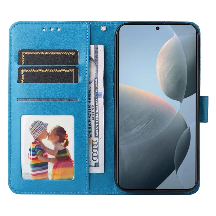 For Xiaomi Redmi K70E 5G / Poco X6 Pro 5G Case Wallet Imprinted PU Leather Phone Stand Cover - Blue