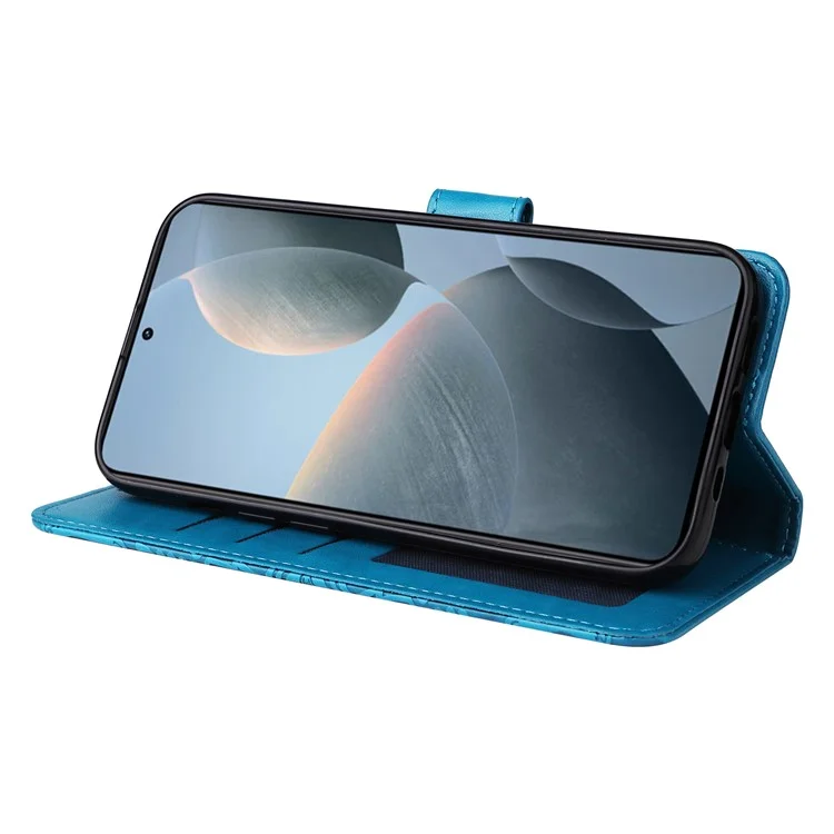 For Xiaomi Redmi K70E 5G / Poco X6 Pro 5G Case Wallet Imprinted PU Leather Phone Stand Cover - Blue