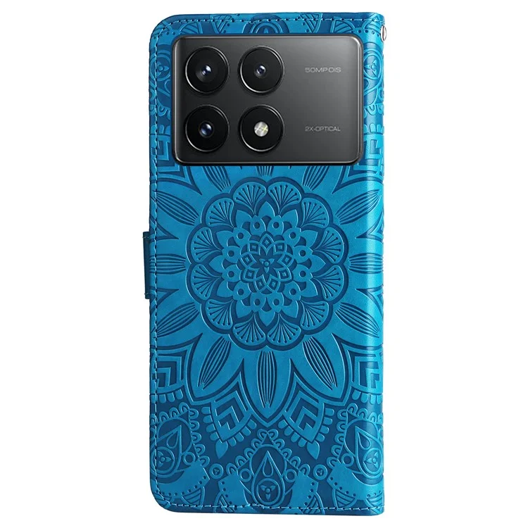 For Xiaomi Redmi K70E 5G / Poco X6 Pro 5G Case Wallet Imprinted PU Leather Phone Stand Cover - Blue