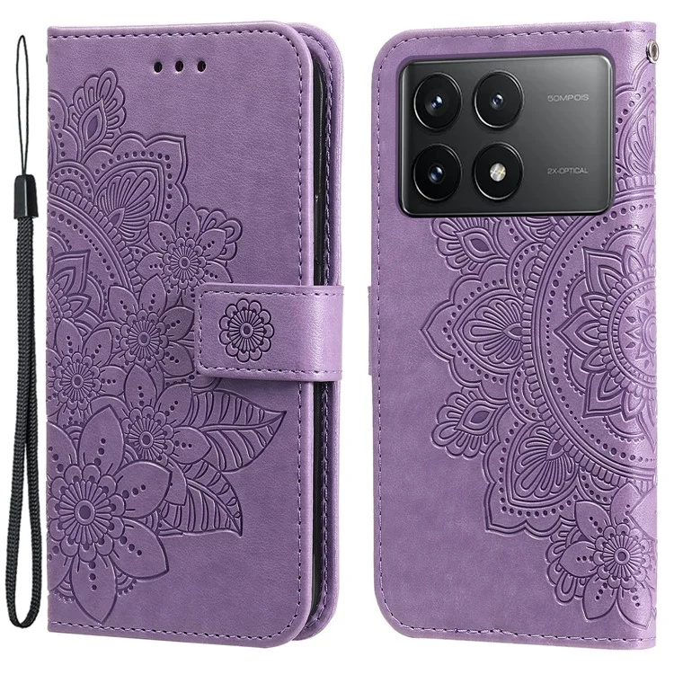 Для Xiaomi Poco F6 Pro 5G / Redmi K70 5G / K70 Pro 5G Флип-крышка с ремешком на запястье Чехол-подставка из искусственной кожи - фиолетовый