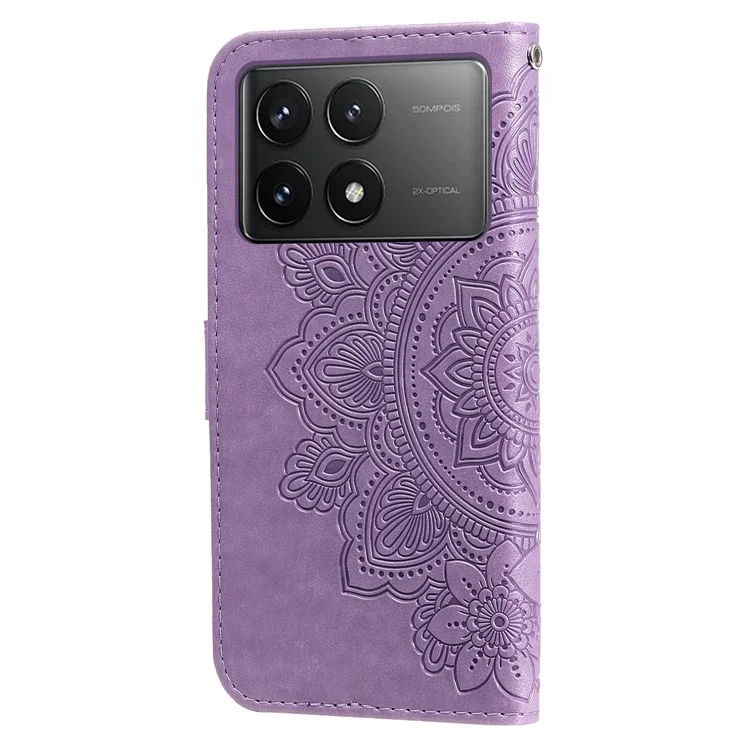 Para Xiaomi Redmi K70E 5G / Poco X6 Pro 5G Capa Flip Cover Flor PU Leather Wrist Strap Phone Shell - Roxo