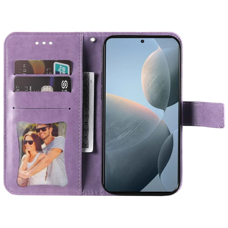 Para Xiaomi Redmi K70E 5G / Poco X6 Pro 5G Capa Flip Cover Flor PU Leather Wrist Strap Phone Shell - Roxo