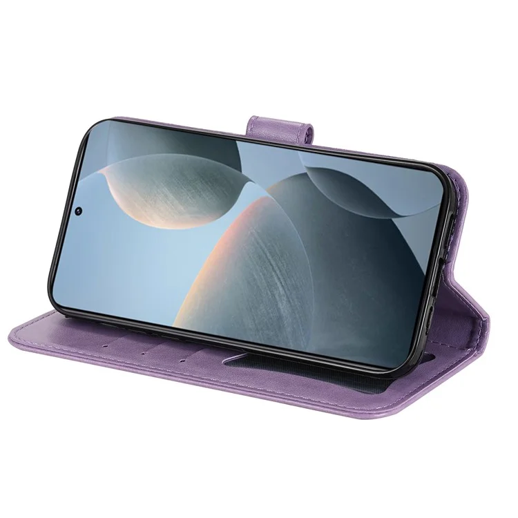 Para Xiaomi Redmi K70E 5G / Poco X6 Pro 5G Capa Flip Cover Flor PU Leather Wrist Strap Phone Shell - Roxo