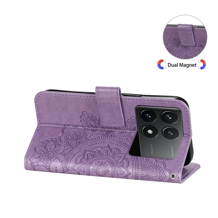Para Xiaomi Redmi K70E 5G / Poco X6 Pro 5G Capa Flip Cover Flor PU Leather Wrist Strap Phone Shell - Roxo