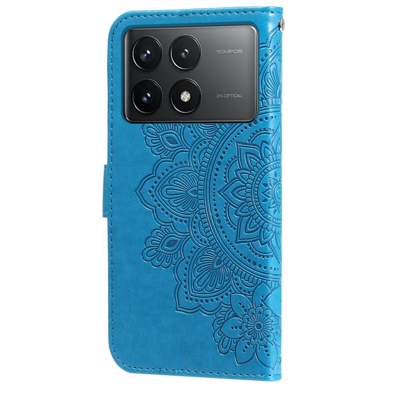For Xiaomi Redmi K70E 5G / Poco X6 Pro 5G Case Floral Pattern PU Leather Wallet Stand Phone Cover - Blue