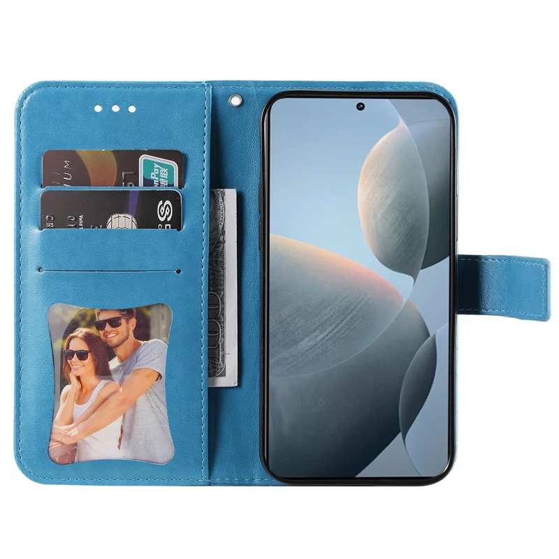 For Xiaomi Redmi K70E 5G / Poco X6 Pro 5G Case Floral Pattern PU Leather Wallet Stand Phone Cover - Blue
