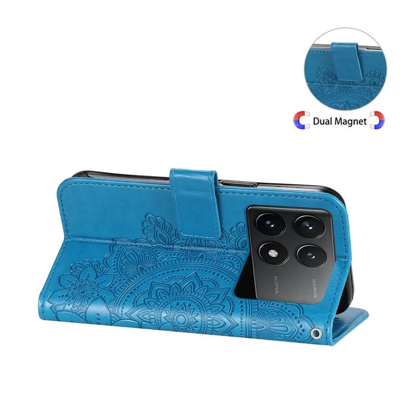 For Xiaomi Redmi K70E 5G / Poco X6 Pro 5G Case Floral Pattern PU Leather Wallet Stand Phone Cover - Blue