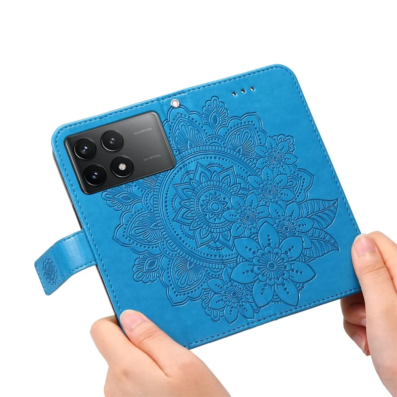 For Xiaomi Redmi K70E 5G / Poco X6 Pro 5G Case Floral Pattern PU Leather Wallet Stand Phone Cover - Blue