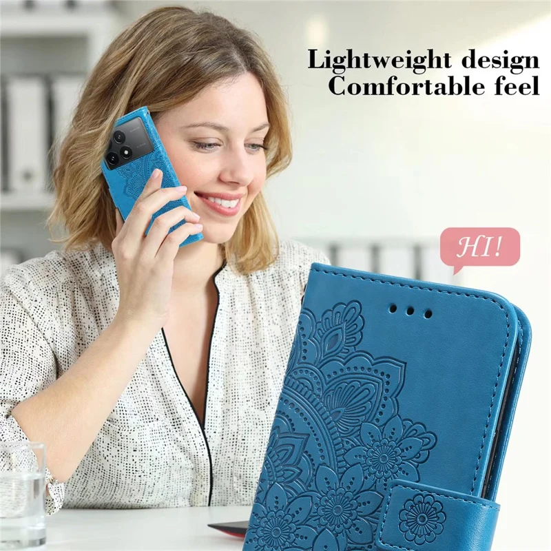 For Xiaomi Redmi K70E 5G / Poco X6 Pro 5G Case Floral Pattern PU Leather Wallet Stand Phone Cover - Blue