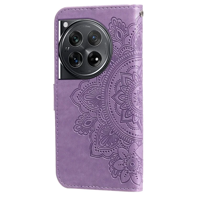 For OnePlus 12 5G Case Floral Pattern PU Leather Wallet Stand Phone Cover - Purple
